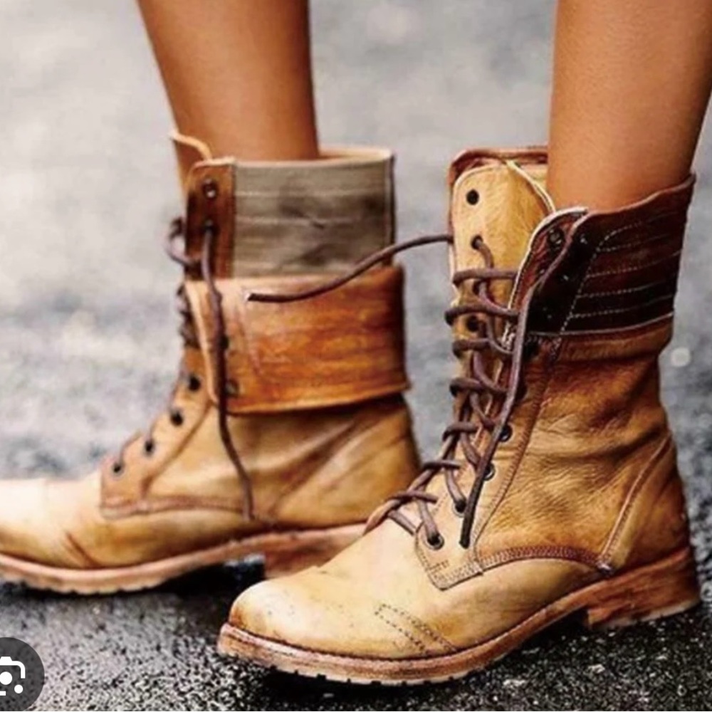 Bed Stu Roanne Boots Fold Over Distressed Whiskey Brown Leather Women's US 6